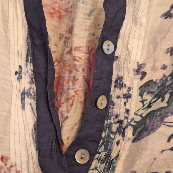 John Mark Tunic Blouse Top Mixed Print Floral Stripes Roll Tab Sleeves size M - Picture 3 of 12